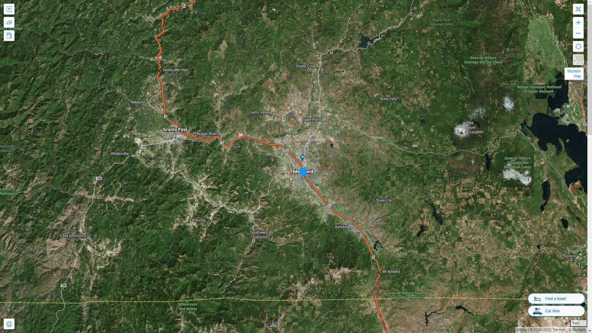 Medford Oregon Highway and Road Map with Satellite View